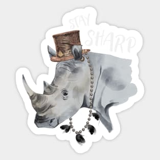 Stay Sharp Rhino Wearing Top Hat Sticker